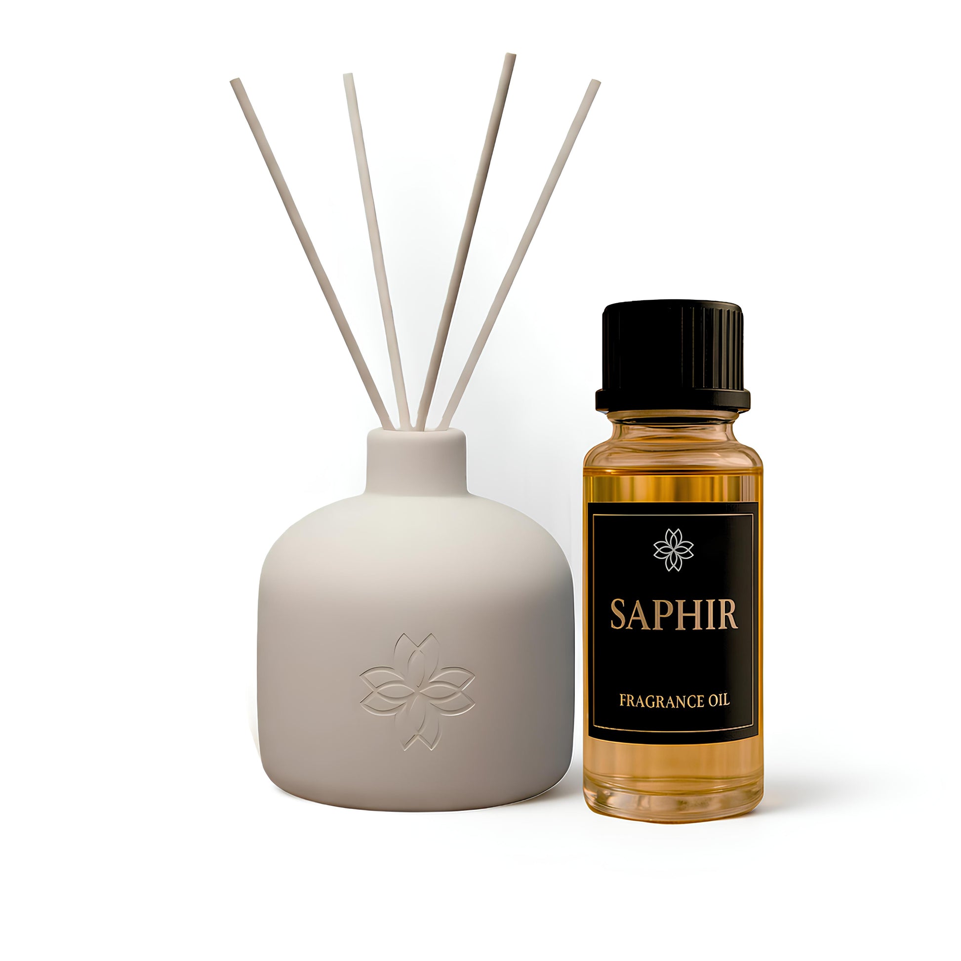 Diffuseur à bâtonnets Saphir avec huile parfumée, collection Maison Cyrelle, parfum d'intérieur raffiné et apaisant