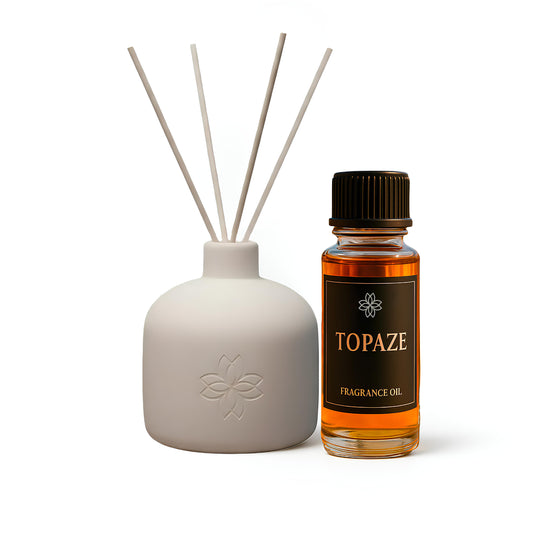 Diffuseur à bâtonnets Topaze et huile parfumée Maison Cyrelle, fragrance florale et raffinée pour la maison