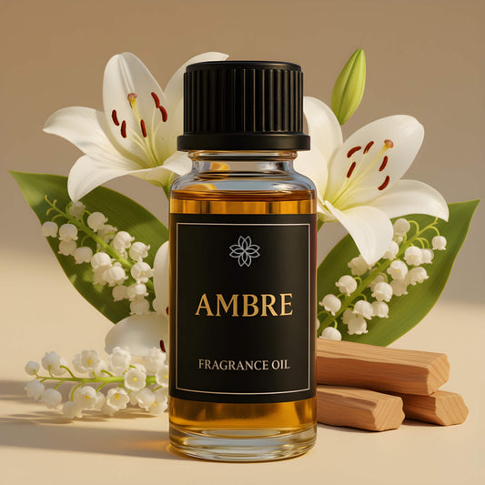 Huile parfumée Ambre Maison Cyrelle — alliance de lys, muguet et bois de santal pour un parfum d’intérieur chaud et élégant